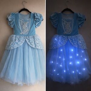 Girls Light Up Cinderella Style Princess Dress Blue Tulle Costume Ball Gown 6/7